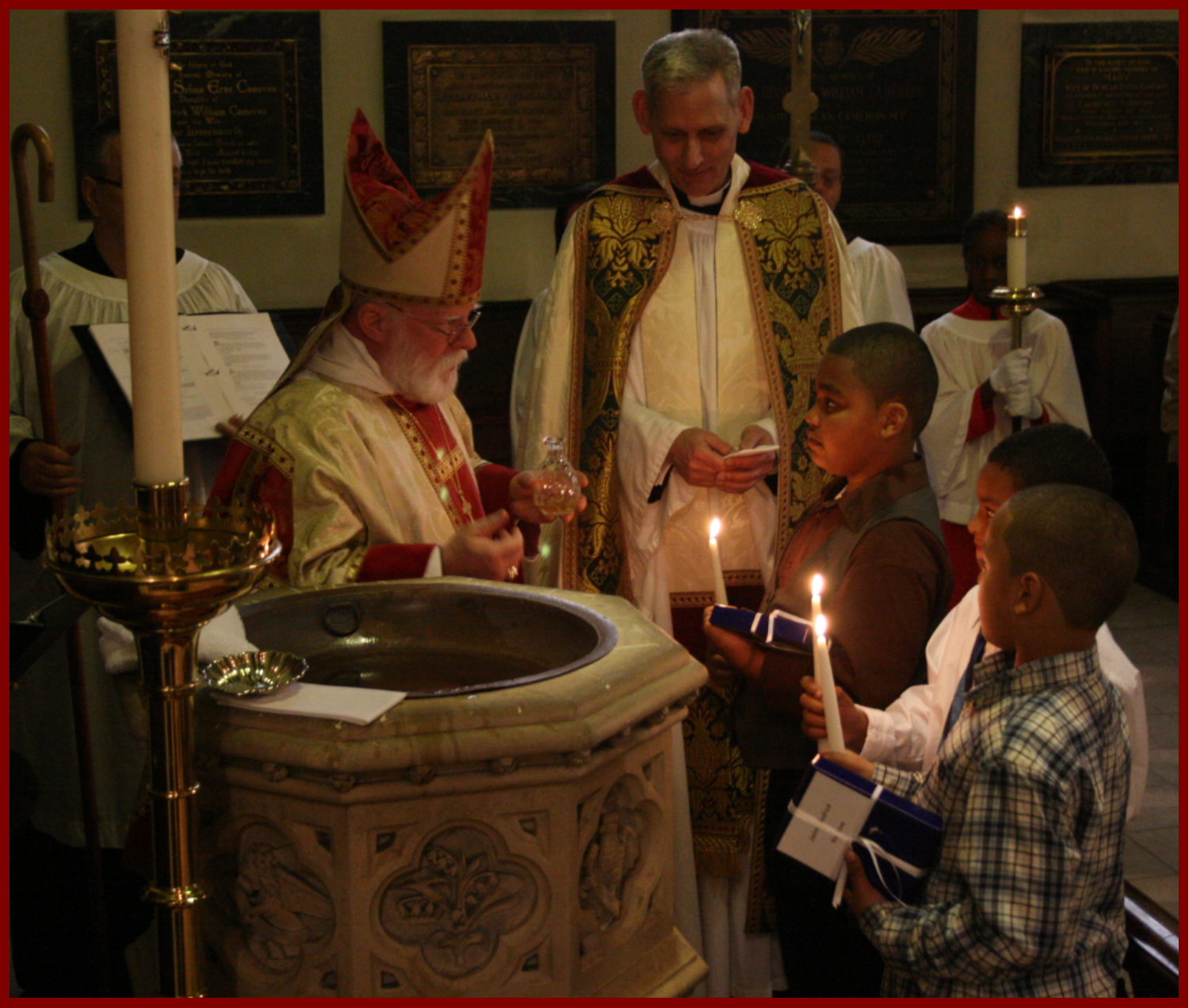 Bishop Dietsche Baptizes 3 boys
